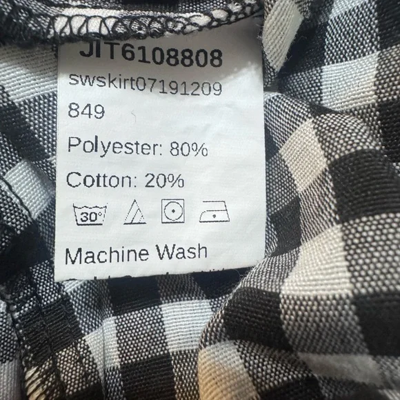 SHEIN Black & White Gingham Paperbag Tie-Waist A-Line Skirt - Picture 8 of 8